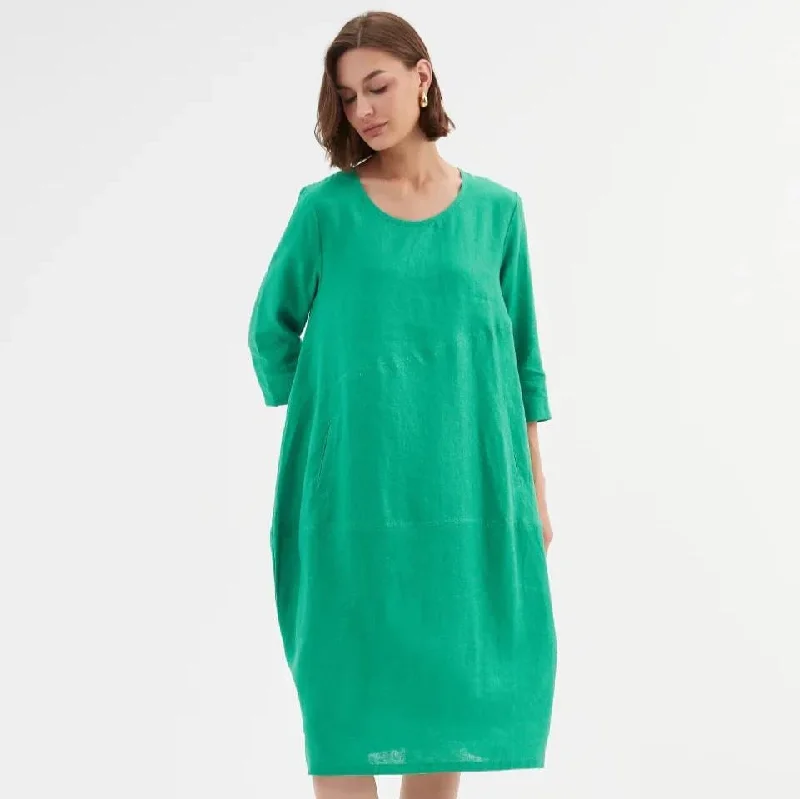 Tirelli Diagonal Seam Linen Dress- Cool Green