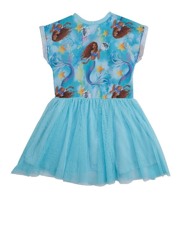 Little Girls The Little Mermaid Graphic Cuffed Sleeve Tutu Dress