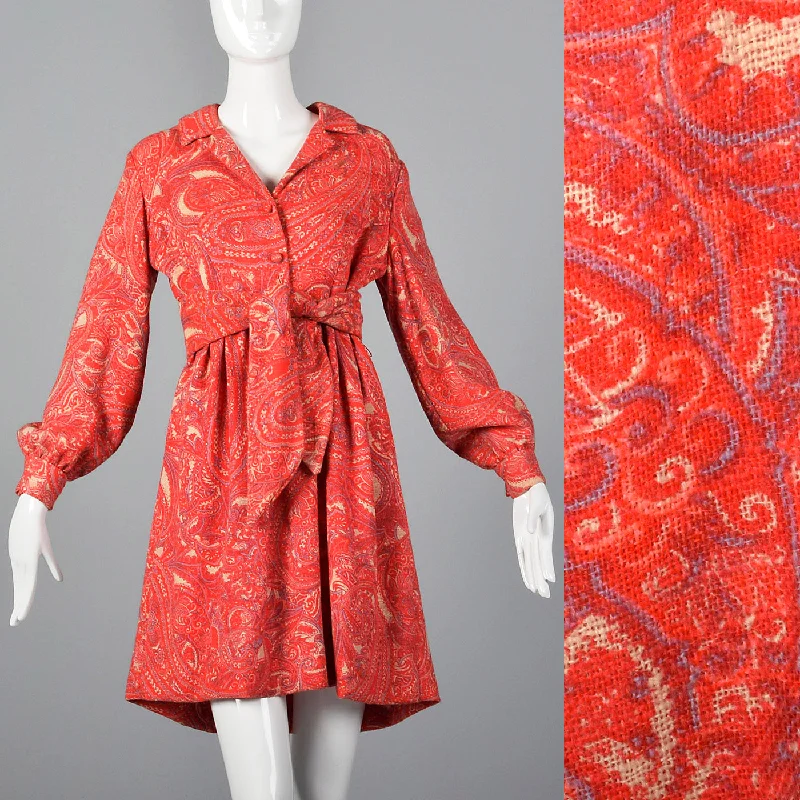 Unbranded 60s Pink and Red Psychedelic Tweed Dress