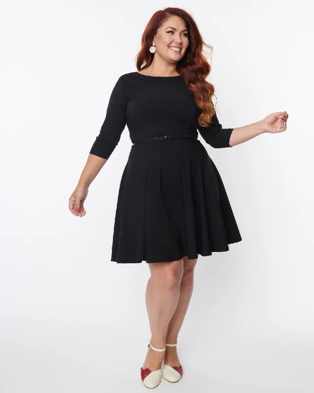 Unique Vintage Black Stephanie Fit & Flare Dress | Black