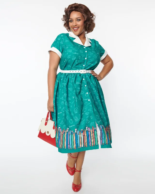 Unique Vintage Green Classroom Alexis Swing Dress | Green