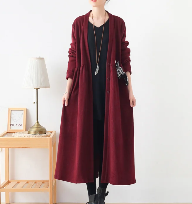 V Neck Corduroy Buttons Dresses Loose Winter Autumn Dresses Casual Women Dresses ZRL97213