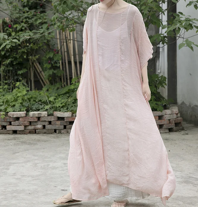 Pink V Neck Women Dresses Casual Loose Women Dresses SSM97215