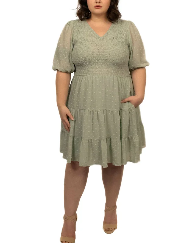 Valentine Tiered Dress Swiss Dots Sage Green | Green