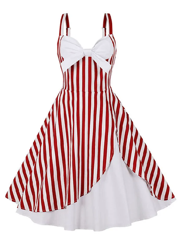 Women 1950s Vintage Sweetheart Striped Rockabilly Swing Dress with Straps