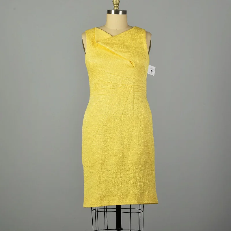 XL 2000s Oscar de la Renta Yellow Fitted Sheath Sleeveless Asymmetrical Dress