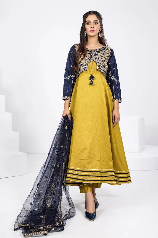 Yellow Blue Katan Frock Outfit