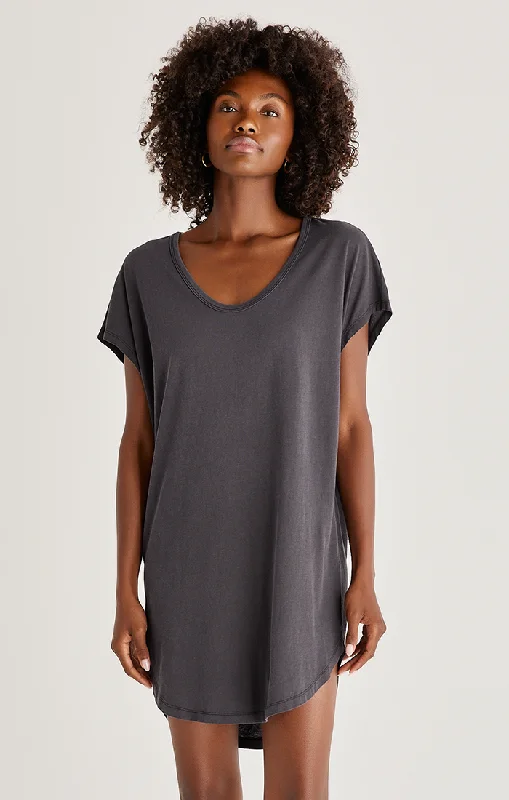 Z SUPPLY ORGANIC SCOOP NECK DRESS IN WASHED BLACK