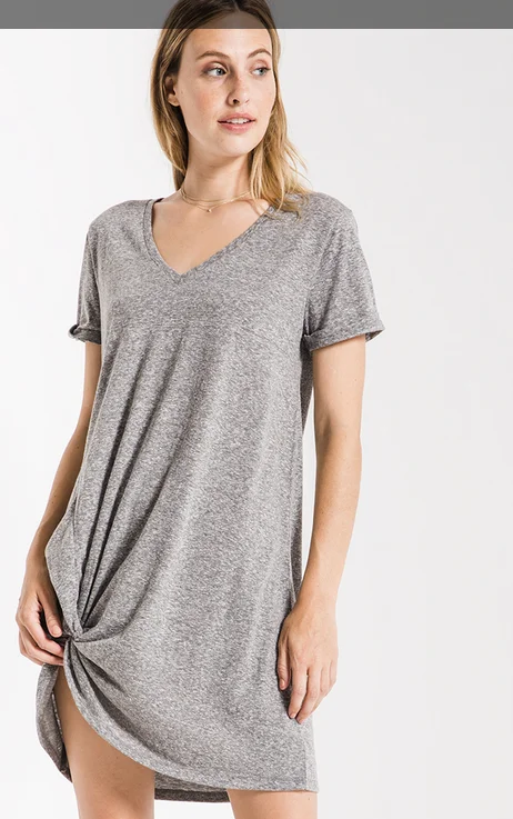 Z SUPPLY TRIBLEND SIDE KNOT DRESS IN HEATHER GREY, BLUE AND WASHED BLACK