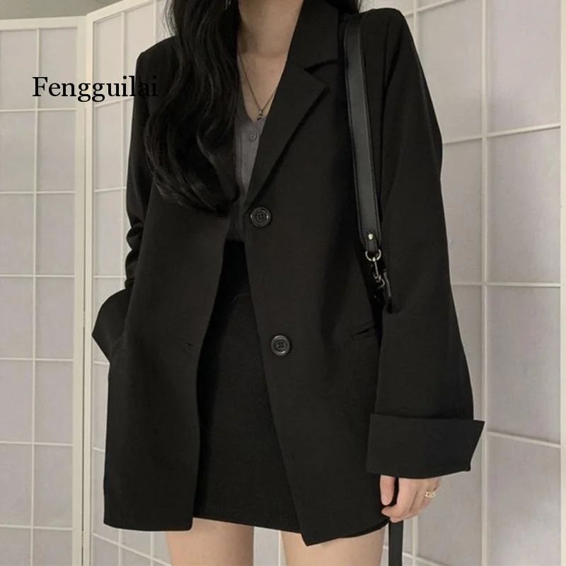 Black Blazer Skirts Suit Workwear 2022 Casual Blazer Coat+Short Bodycon Skirt Autumn 2 Piece Set For Women