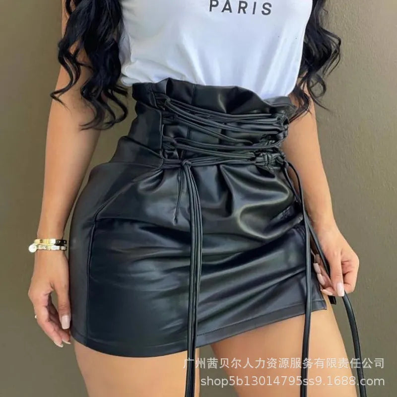 Short Skirt 2023 Women Summer New Elegant Sexy Split Slim High Waist A Line Mini Skirts Lace Up Female Streetwear Office Lady