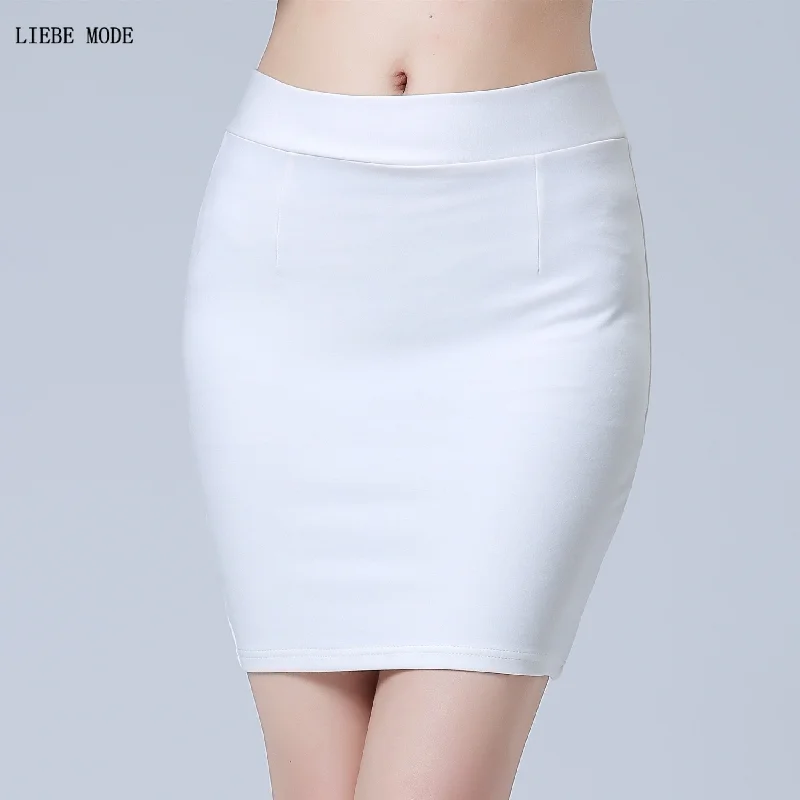 Women Black White Red Work Mini Skirt Stretch Slim Elastic High Waist Pencil Skirt Bodycon Sexy Office Work Skirts Plus Size 4XL