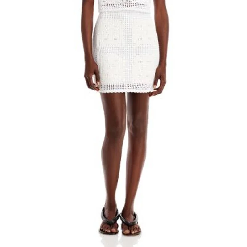 AQUA Ladies White Crochet Mini Skirt, Fully Lined