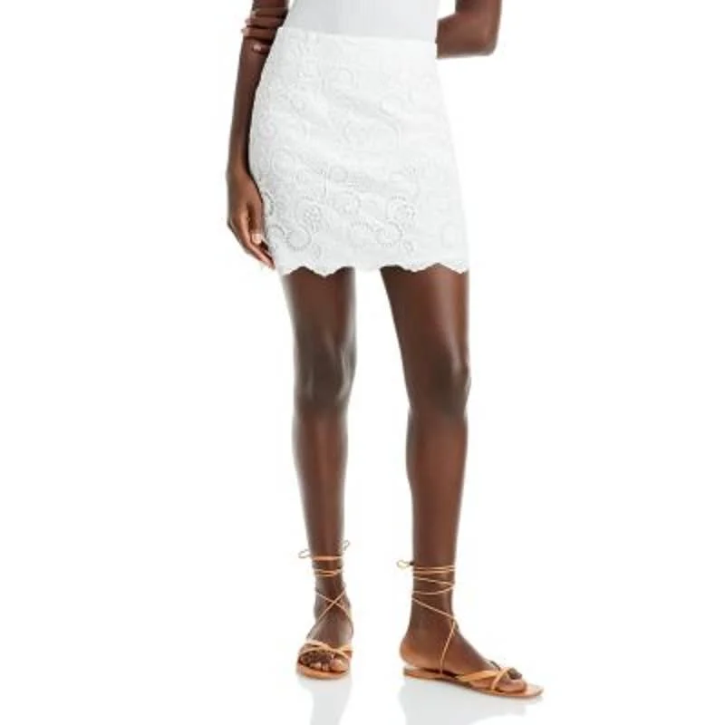 AQUA Ladies White Paisley Eyelet Lace Mini Skirt