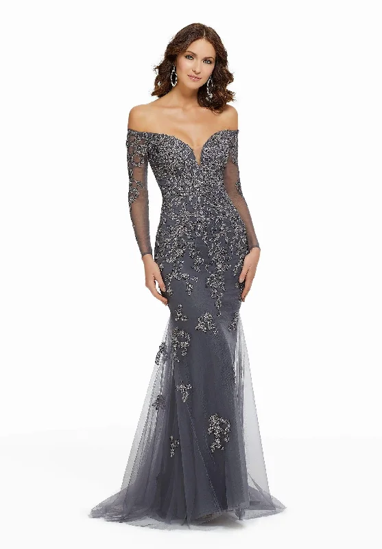 MGNY By Mori Lee 72015 - Metallic Lace Evening Dress