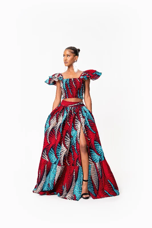 ONA Tiered African Print Maxi Skirt