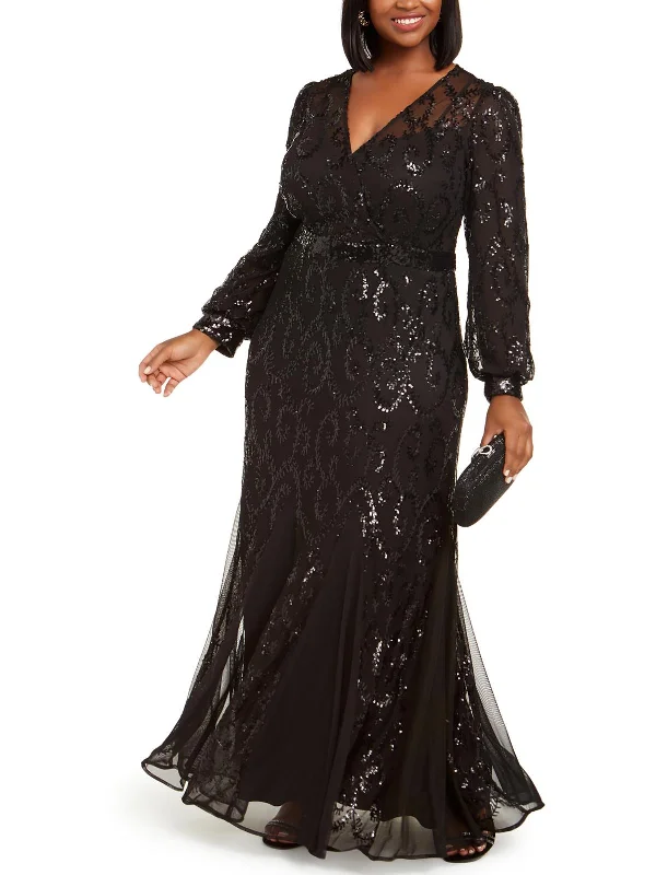 Plus Womens Sequined Mesh Evening Dress Glamorous Sequin Dress