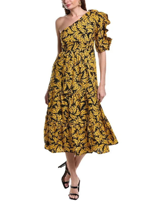 FARM Rio Black Spotted Bananas Midi Dress