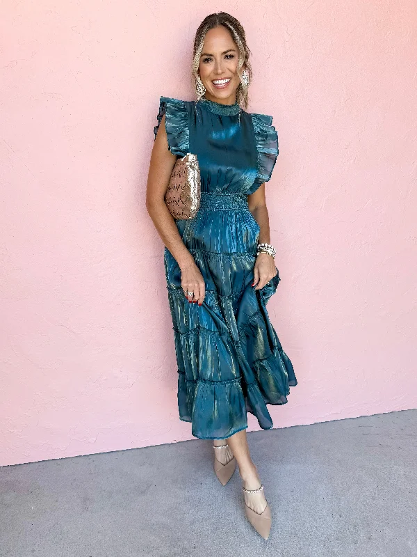 Haven't You Heard Tiered Midi Dress-Dark Teal