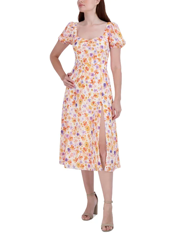 Womens Knee Length Floral Print Midi Dress