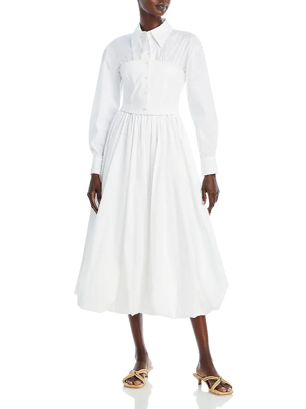 Womens Puff Collar Midi Dress