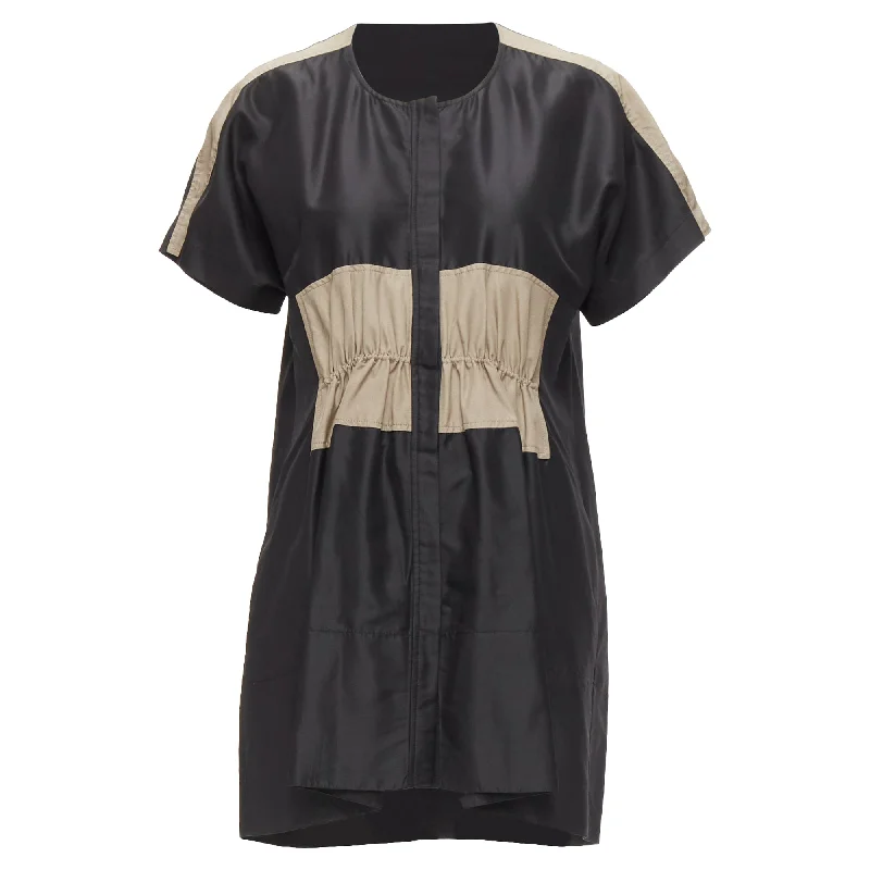 Balenciaga khaki blend colorblock ruched shirt dress