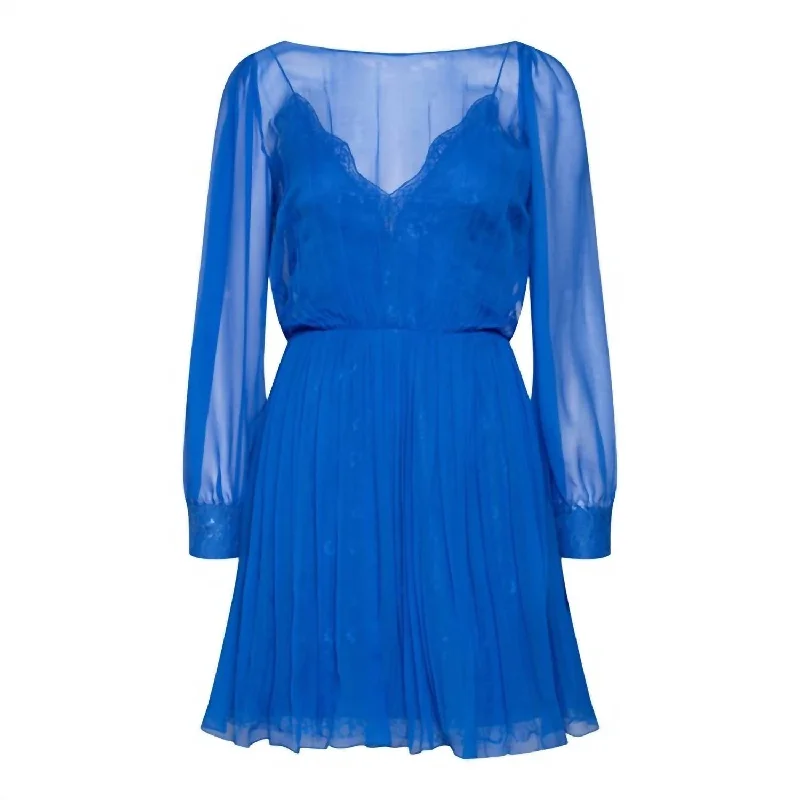 Chiffon Lace Camisole Shirt Dress In Blue