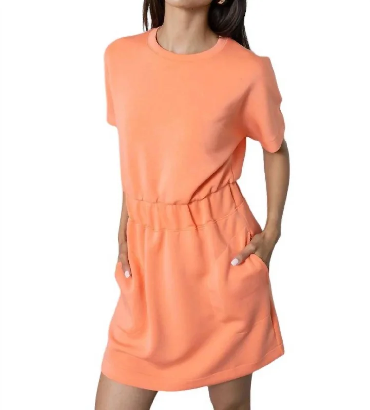 Cinched T- Shirt Dress In Sunset Peach