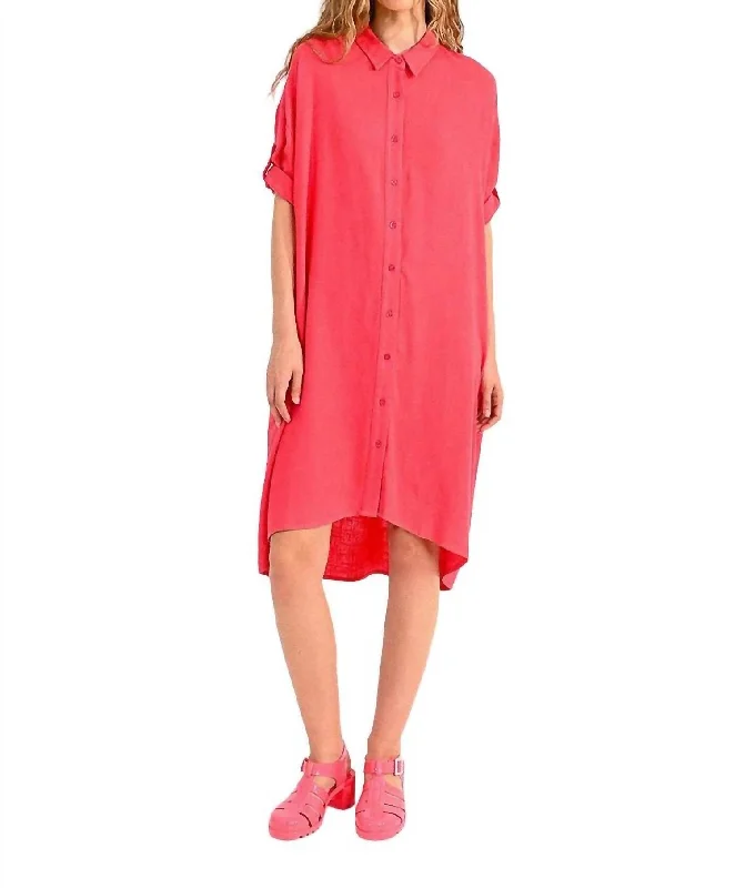 Cotton Shirt Dress In Coral