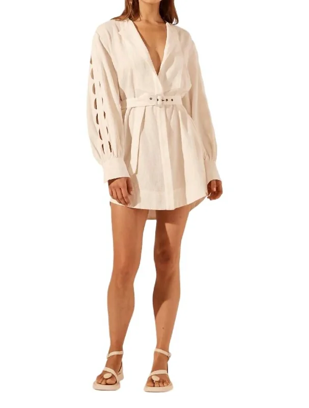 Julieta Scallop Cut Out Shirt Dress In Cream