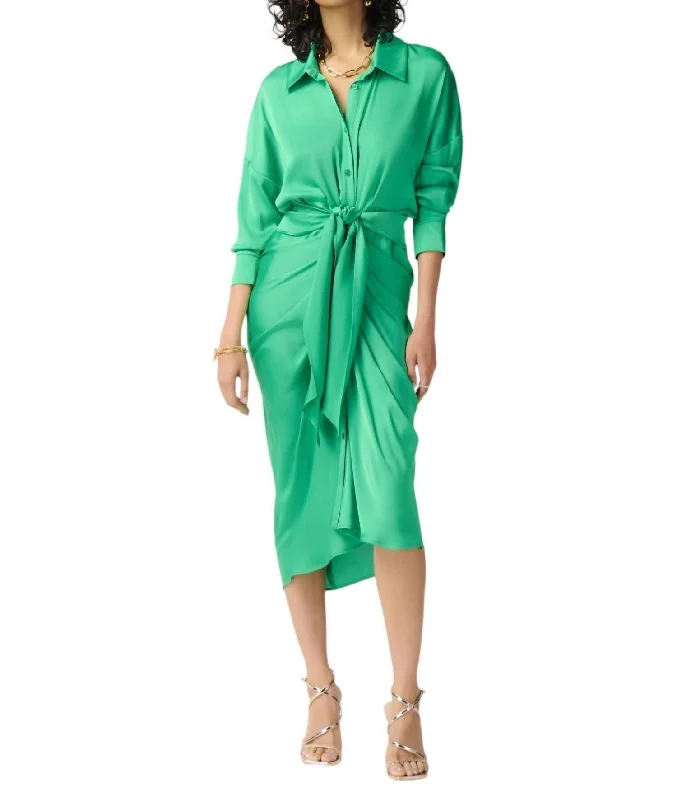 Notched-Collar Shirt Dress In Island Green