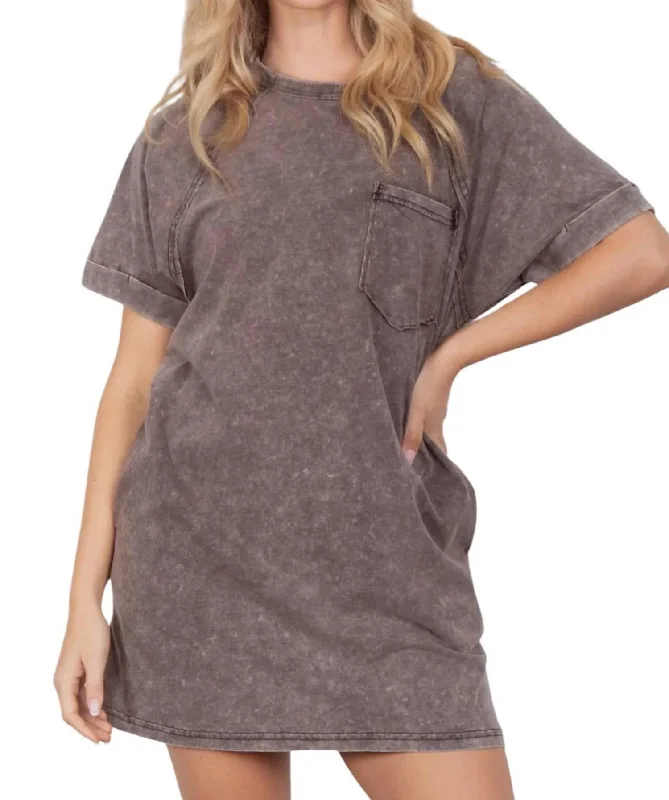 Trailblazer Oversize Mineral Wash T-Shirt Dress In Charcoal Wash Color