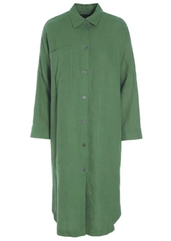 Women's Lazy Linen Shirt Dress In Palm