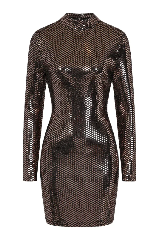 Hypnotised Bronze Metallic Mirrored Sequin Bodycon Dress