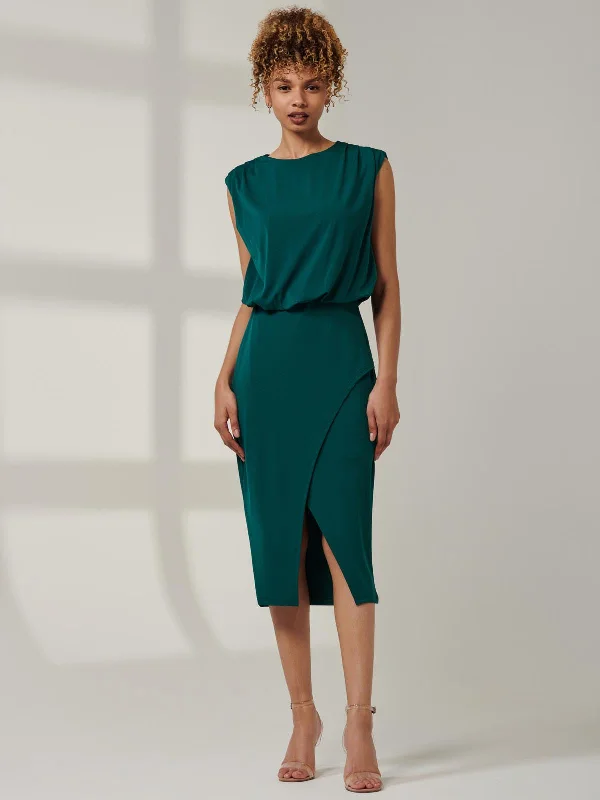 Kira Tiered Draped Bodycon Dress, Green