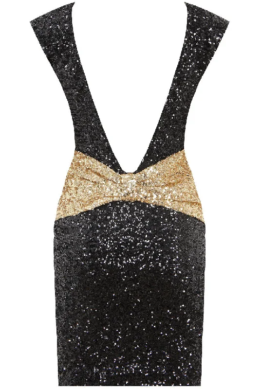 Monroe Black Sequin Plunge Bow Back Bodycon Dress