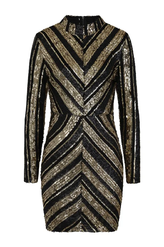 Turn Up Black Gold Striped Sequin Bodycon Dress