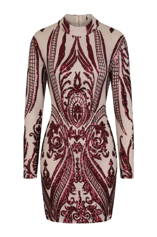 Vixen Red Nude Tribal Illusion Sequin Bodycon Dress