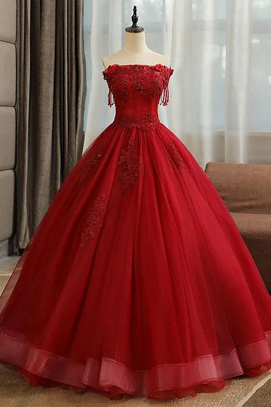 Burgundy tulle lace long prom dress burgundy tulle formal dress,DS2331